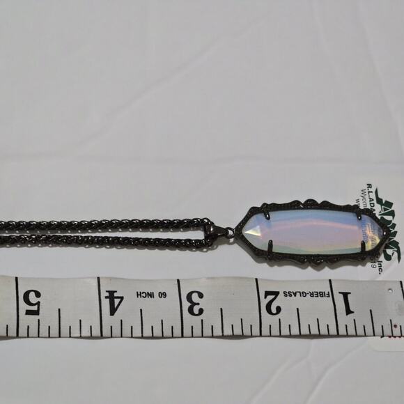 Kendra Scott "Mystic Bazaar" White Opalite Iridescent Gunmetal Chain Necklace - Picture 6 of 8